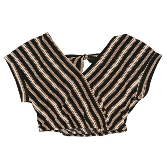 NWT Xhilaration Cropped Faux Wrap Black & Tan Striped Top Medium - Picture 1 of 6